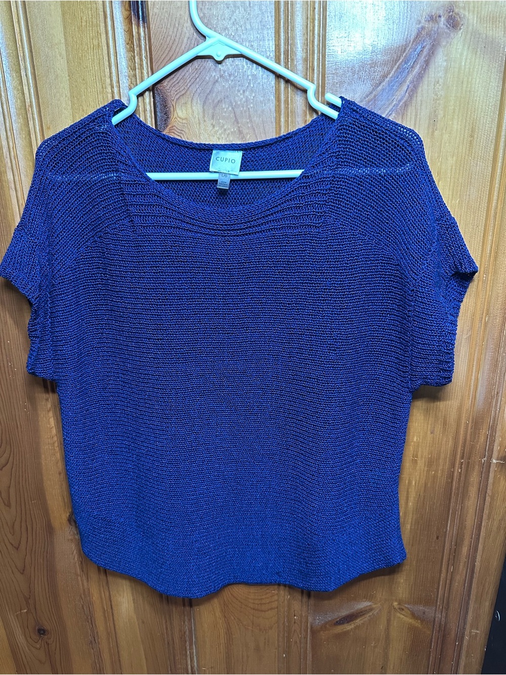 Cupio Short-Sleeve Knit Top in Navy Blue